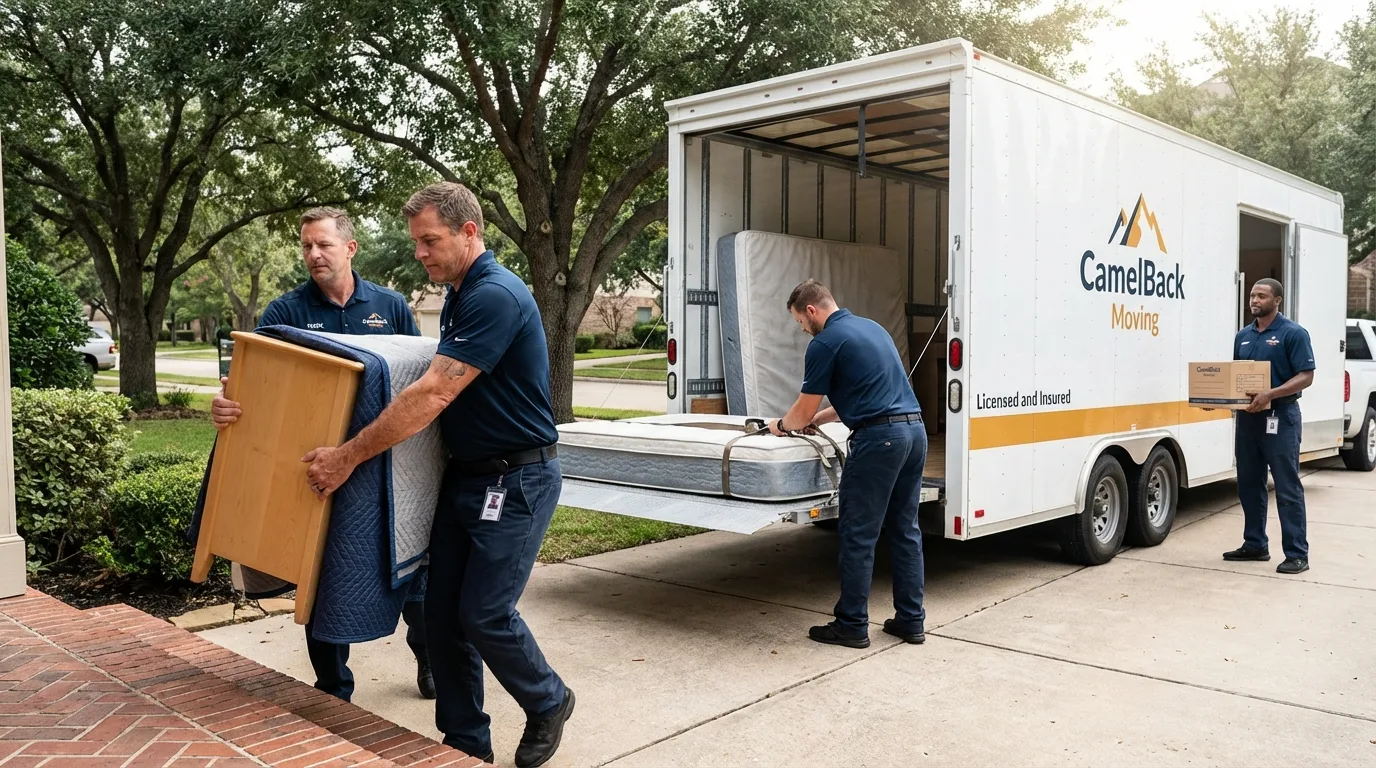 Crew loading residential truck for cross-state move from Readfield, ME